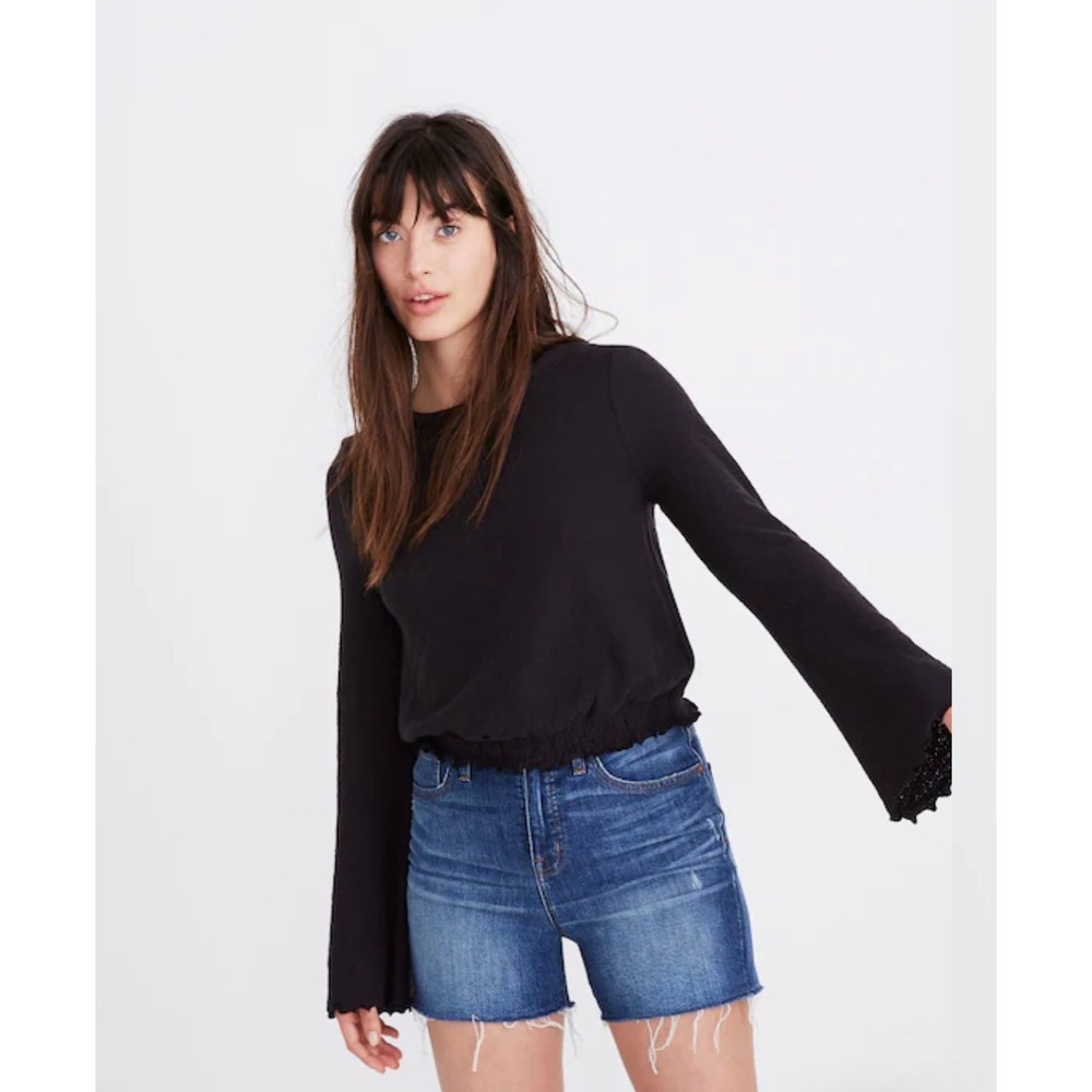 Madewell Texture & Thread Smocked Crop Top Bell Sleeve Purple XS